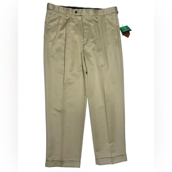NWT 38x29 Pro Tour Men’s Golf Pants Pleated Khaki Moisture Wicking UV Protection - Picture 1 of 9